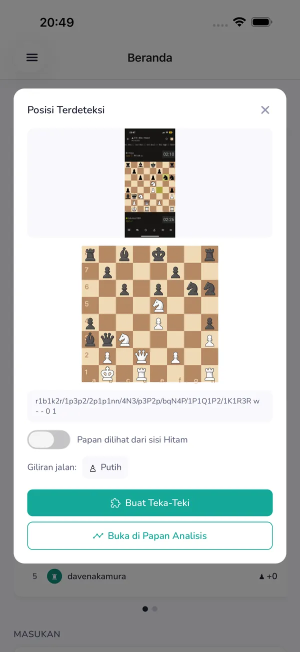LearnChess mengenali posisi catur dari tangkapan layar yang diunggah