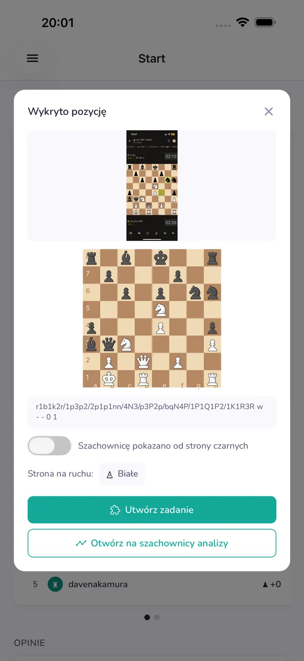 LearnChess rozpoznający pozycję szachową ze wgranego zrzutu ekranu